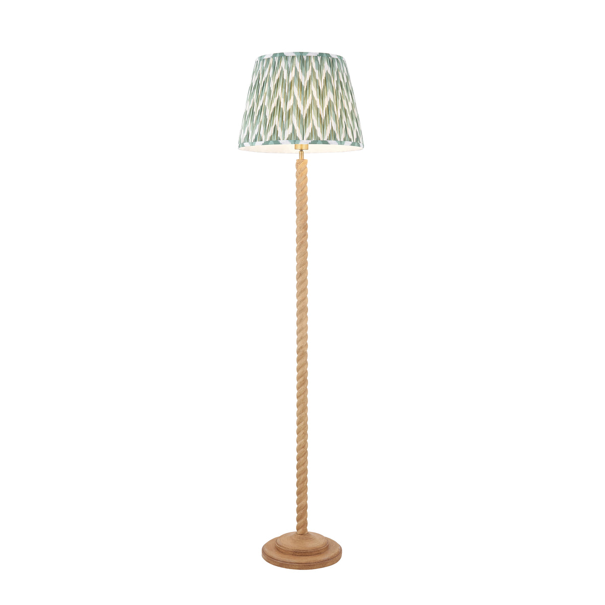 Twist Oak Effect Floor Lamp with Green Zigzag Shade