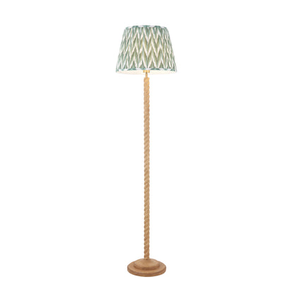 Twist Oak Effect Floor Lamp with Green Zigzag Shade