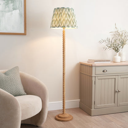 Twist Oak Effect Floor Lamp with Green Zigzag Shade