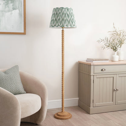 Twist Oak Effect Floor Lamp with Green Zigzag Shade