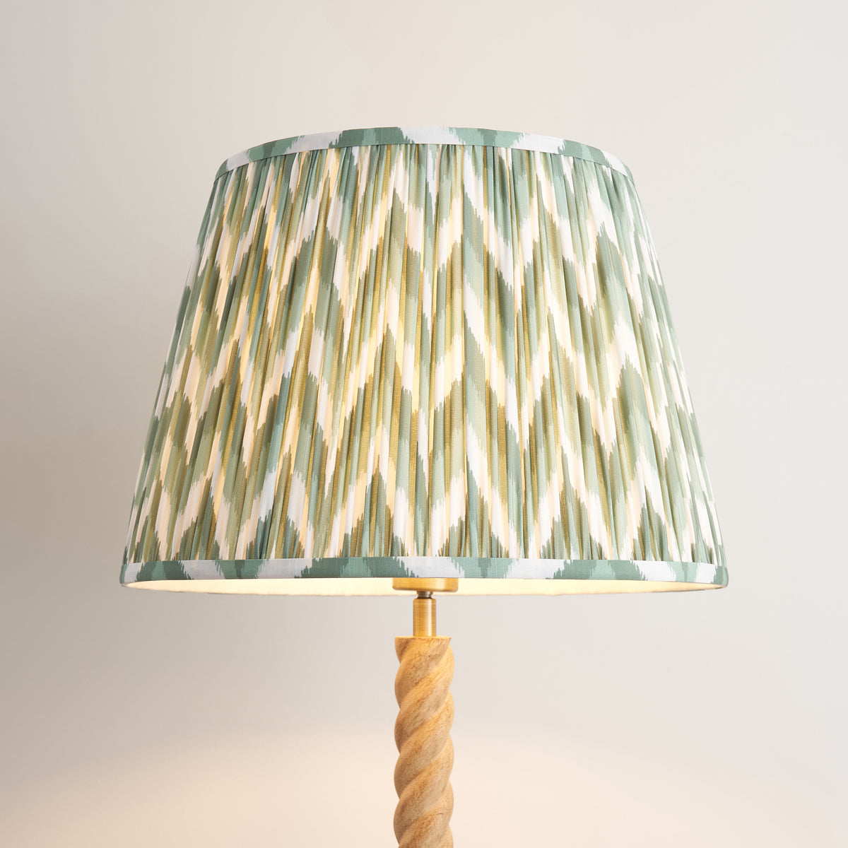 Twist Oak Effect Floor Lamp with Green Zigzag Shade