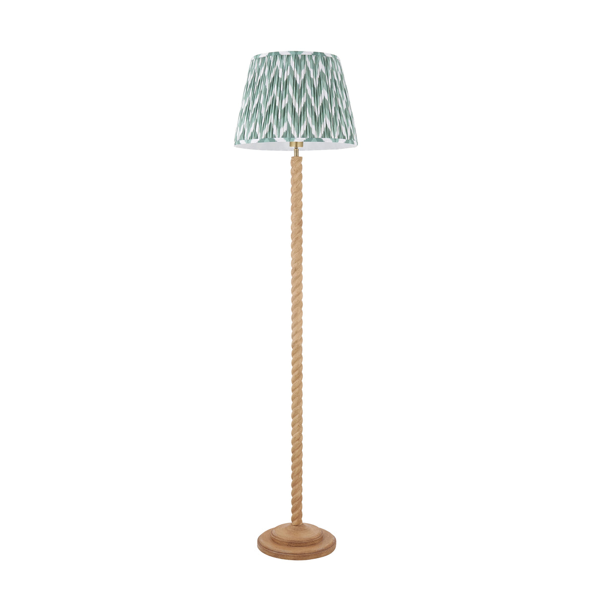 Twist Oak Effect Floor Lamp with Green Zigzag Shade