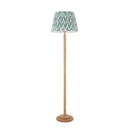 Twist Oak Effect Floor Lamp with Green Zigzag Shade