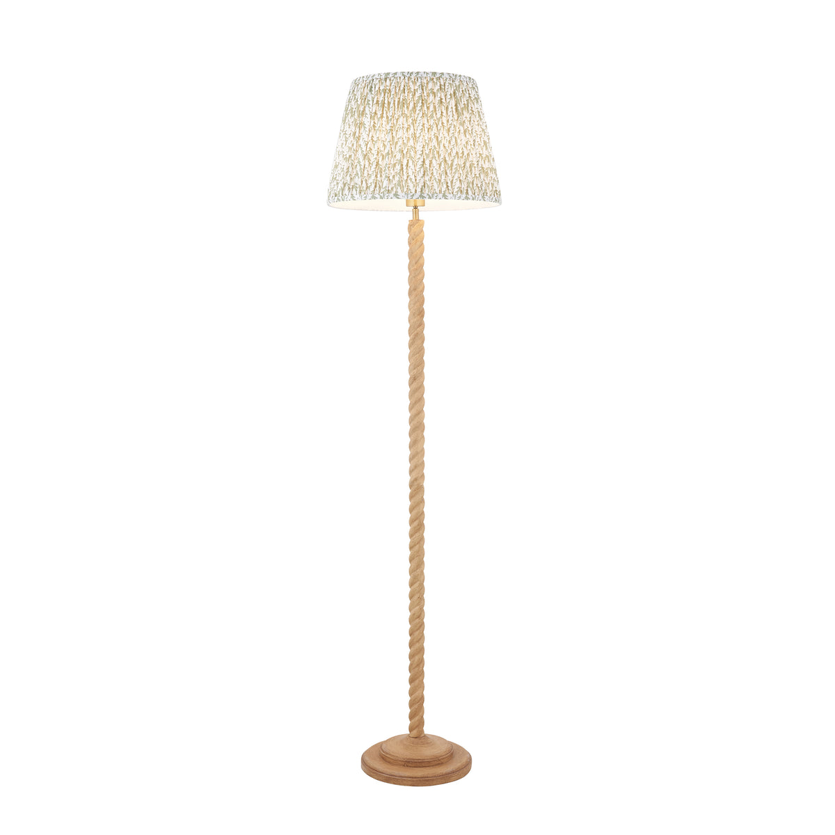 Twist Oak Effect Floor Lamp with Green Leaf Shade