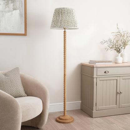 Twist Oak Effect Floor Lamp with Green Leaf Shade