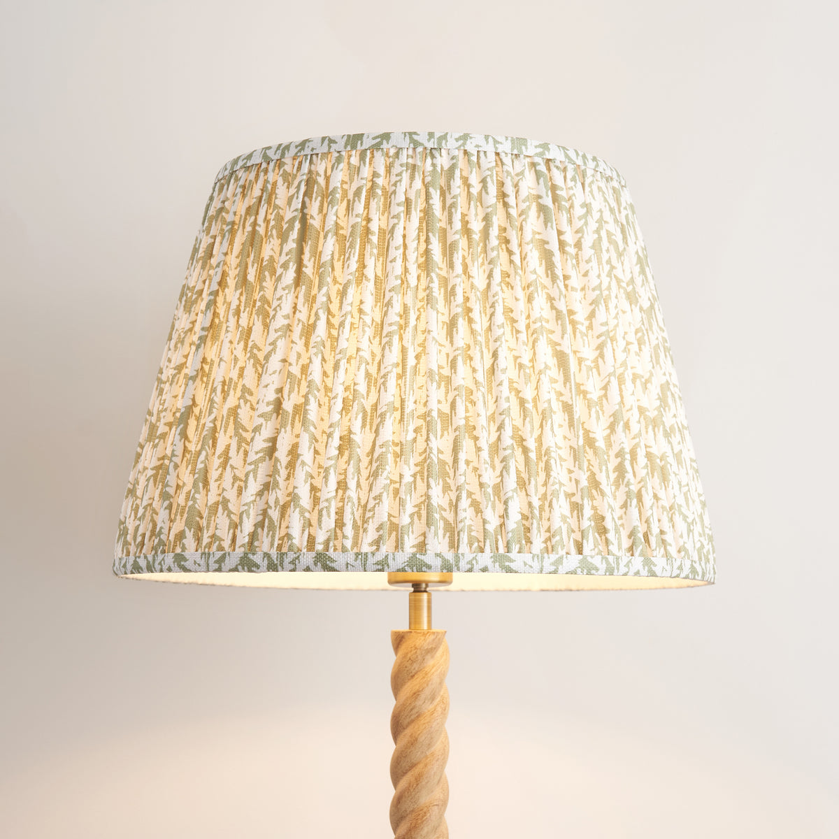Twist Oak Effect Floor Lamp with Green Leaf Shade