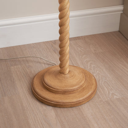 Twist Oak Effect Floor Lamp with Green Leaf Shade