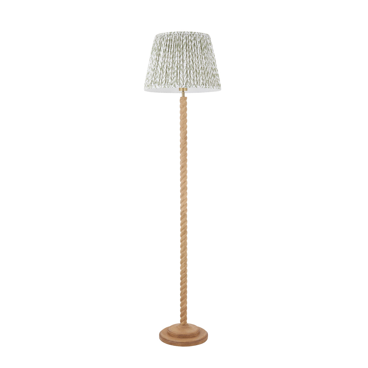 Twist Oak Effect Floor Lamp with Green Leaf Shade