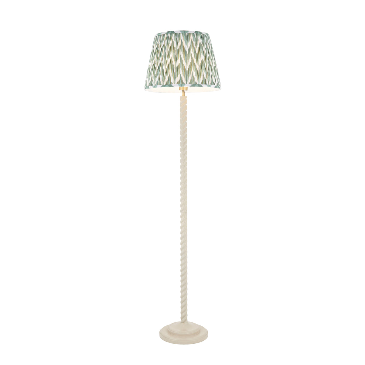Twist Almond White Floor Lamp with Green Zigzag Shade