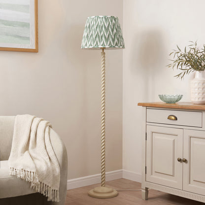Twist Almond White Floor Lamp with Green Zigzag Shade