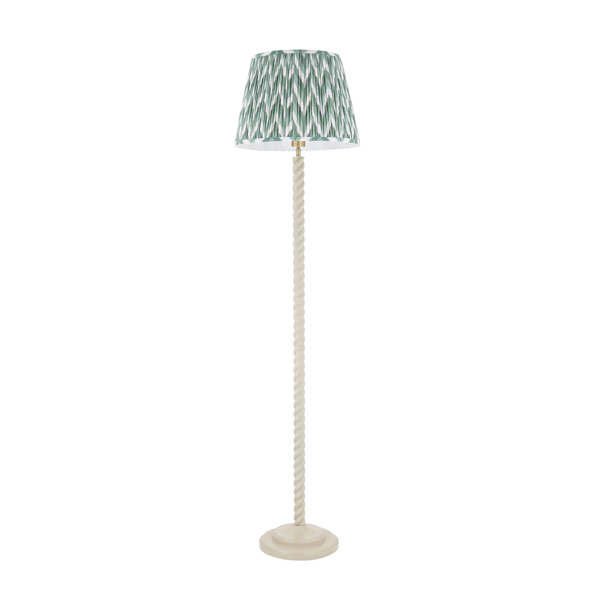 Twist Almond White Floor Lamp with Green Zigzag Shade
