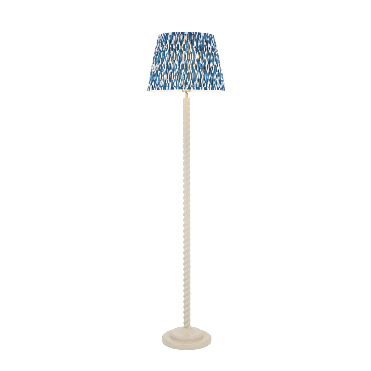 Twist Almond White Floor Lamp with Blue Ikat Shade