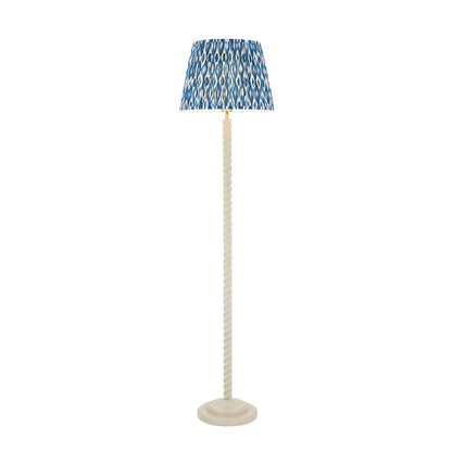 Twist Almond White Floor Lamp with Blue Ikat Shade