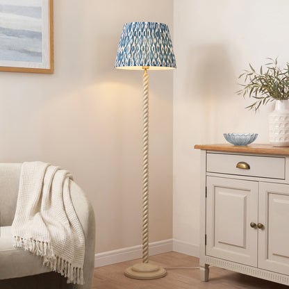 Twist Almond White Floor Lamp with Blue Ikat Shade