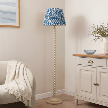 Twist Almond White Floor Lamp with Blue Ikat Shade