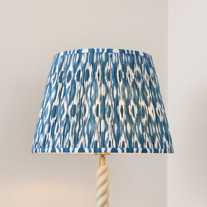 Twist Almond White Floor Lamp with Blue Ikat Shade
