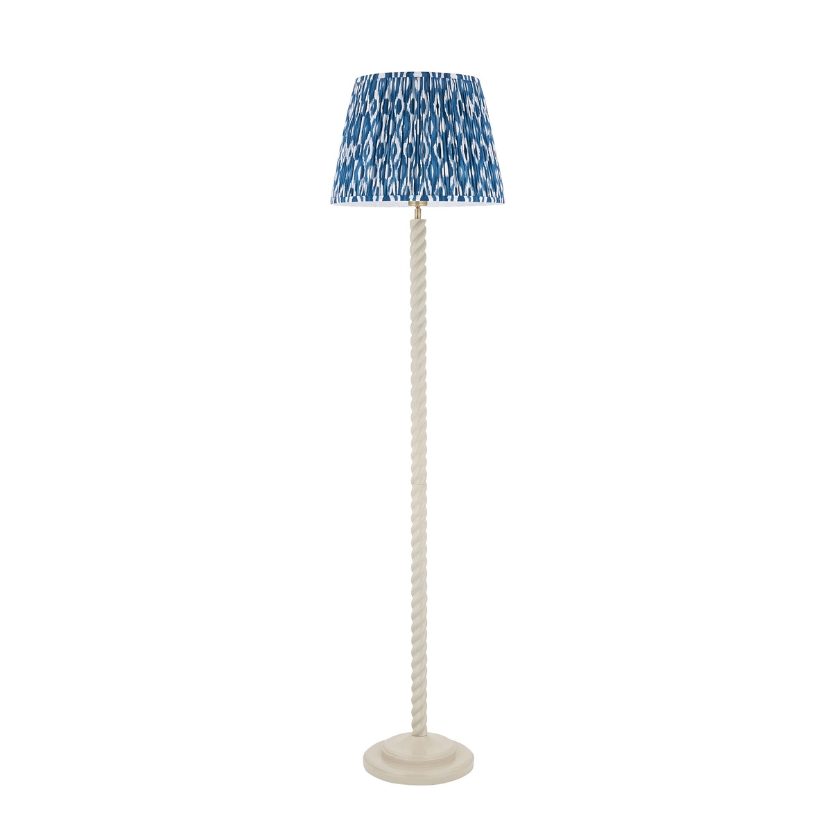 Twist Almond White Floor Lamp with Blue Ikat Shade
