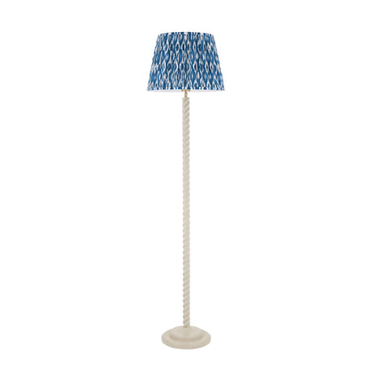 Twist Almond White Floor Lamp with Blue Ikat Shade
