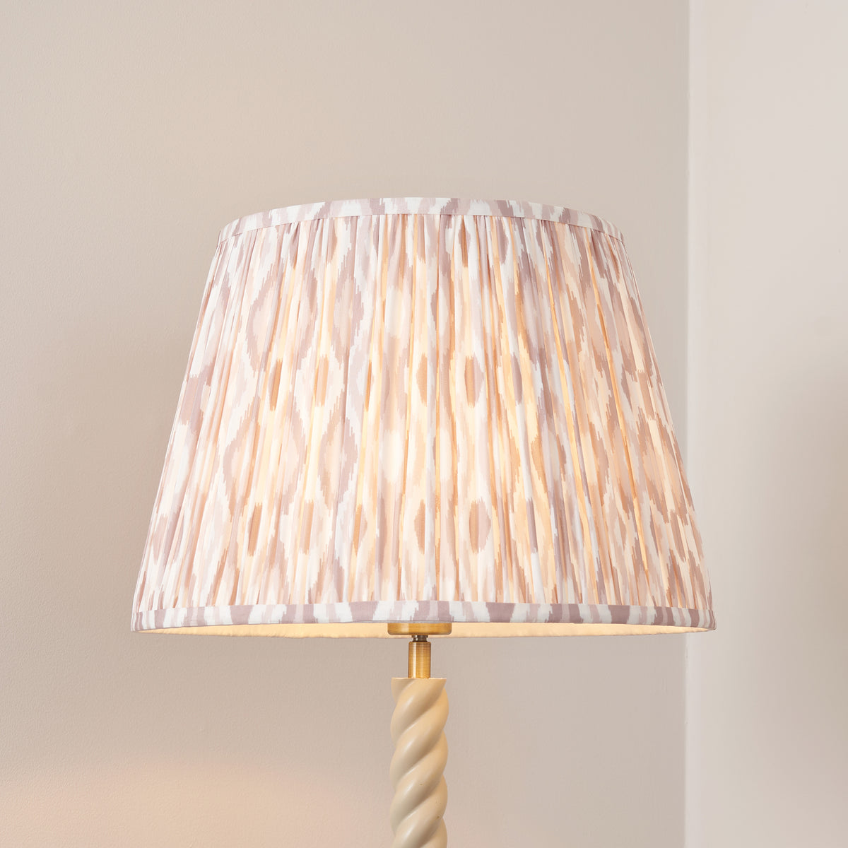 Twist Almond White Floor Lamp with Neutral Ikat Shade
