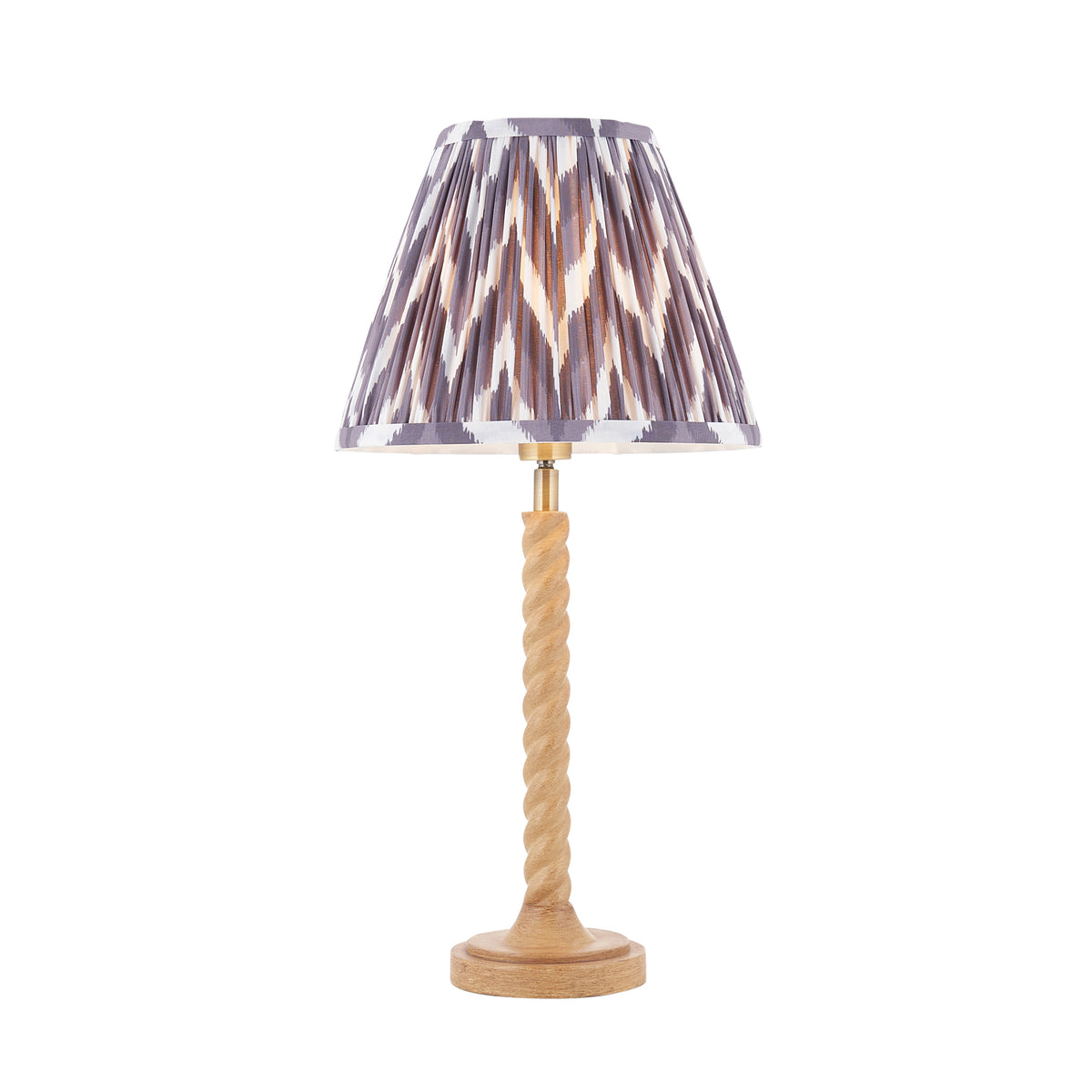 Twist Oak Effect Table Lamp with Grey Zigzag Shade