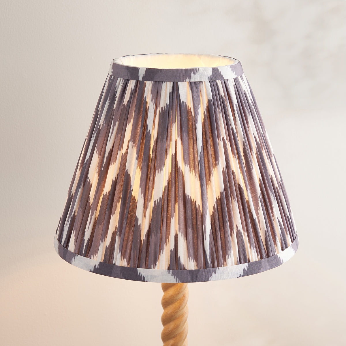 Twist Oak Effect Table Lamp with Grey Zigzag Shade
