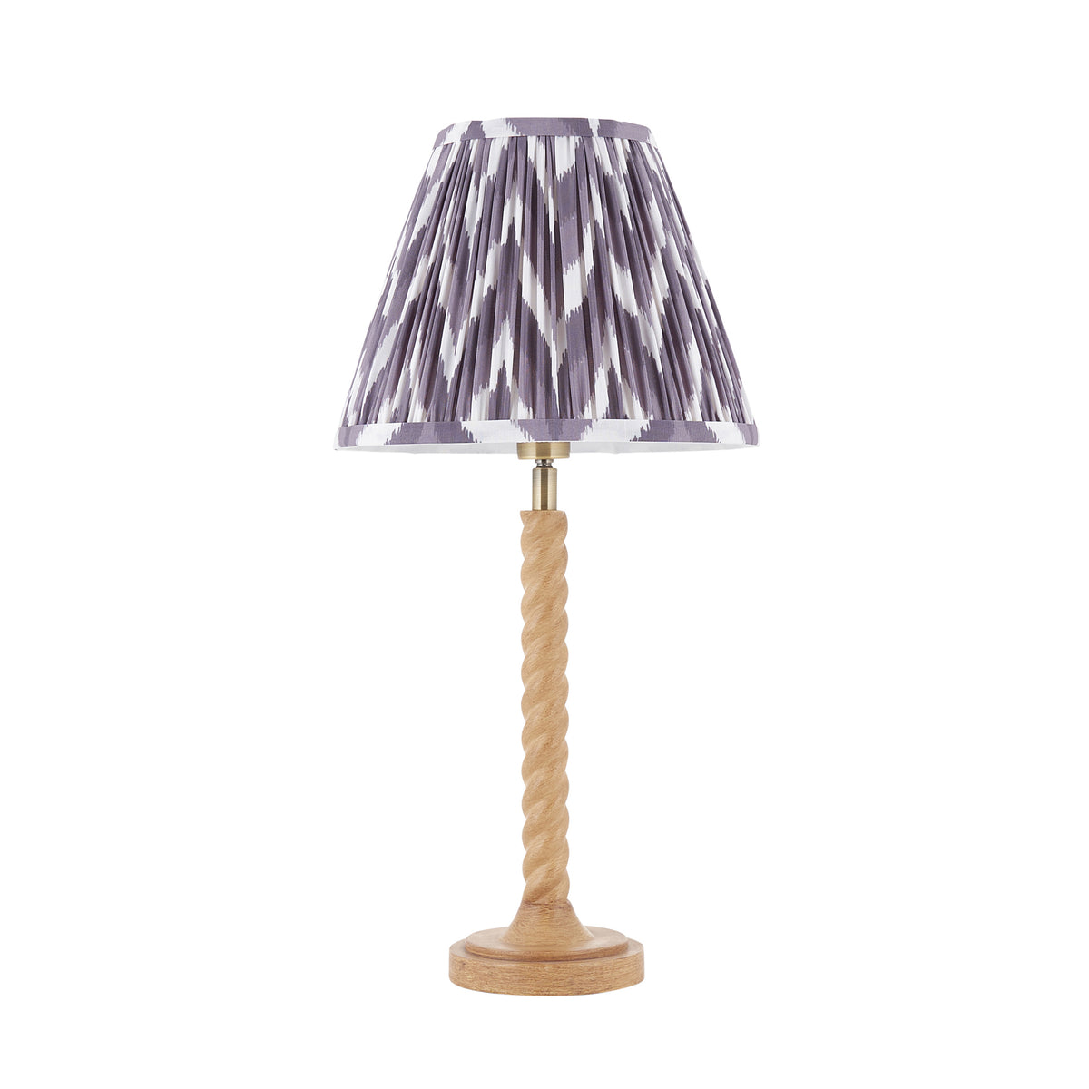Twist Oak Effect Table Lamp with Grey Zigzag Shade