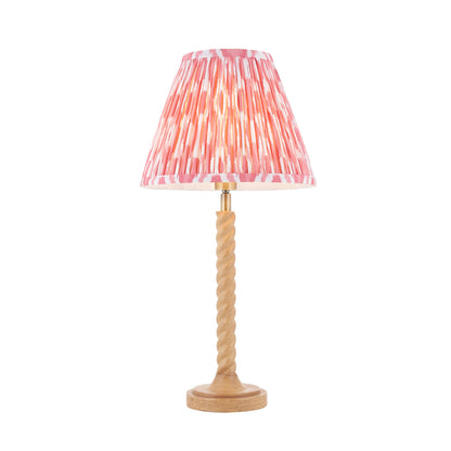 Twist Oak Effect Table Lamp with Pink Ikat Shade