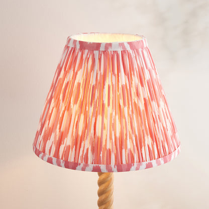 Twist Oak Effect Table Lamp with Pink Ikat Shade
