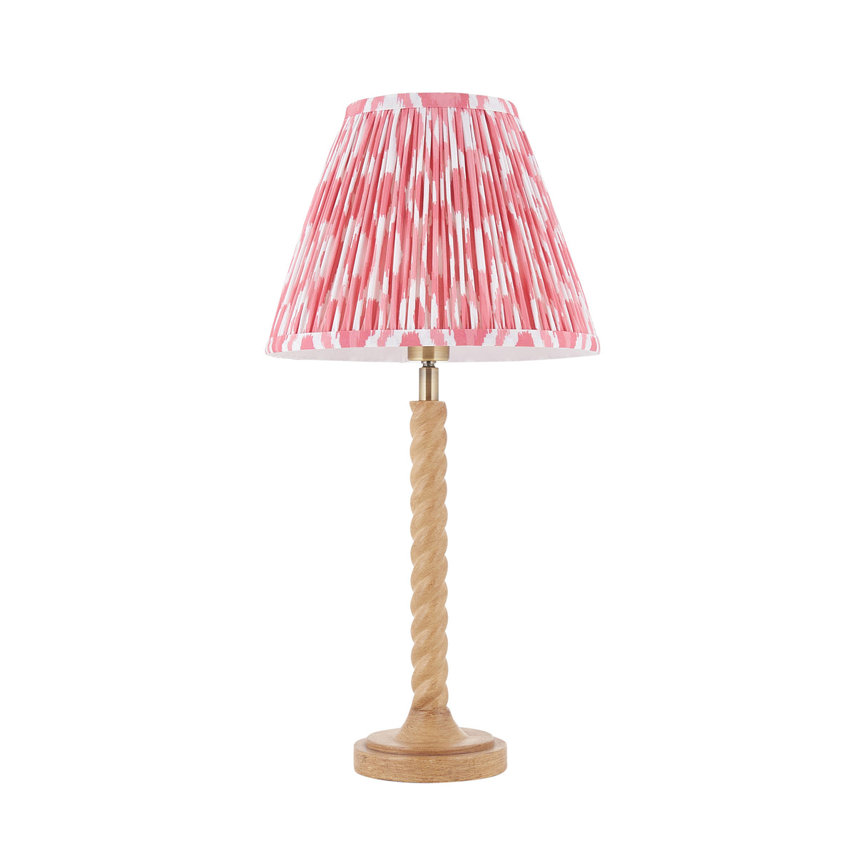 Twist Oak Effect Table Lamp with Pink Ikat Shade