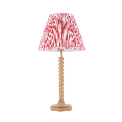 Twist Oak Effect Table Lamp with Pink Ikat Shade