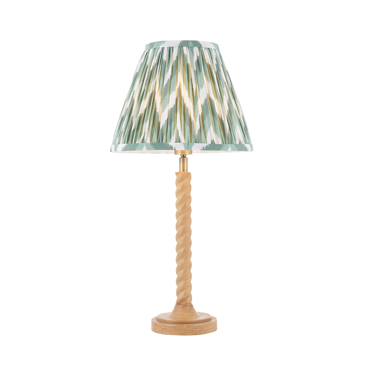 Twist Oak Effect Table Lamp with Green Zigzag Shade