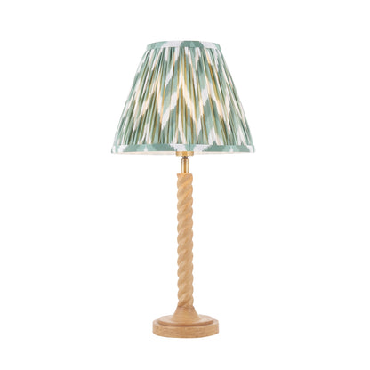Twist Oak Effect Table Lamp with Green Zigzag Shade