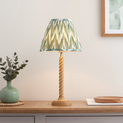 Twist Oak Effect Table Lamp with Green Zigzag Shade