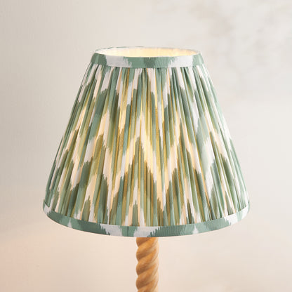 Twist Oak Effect Table Lamp with Green Zigzag Shade