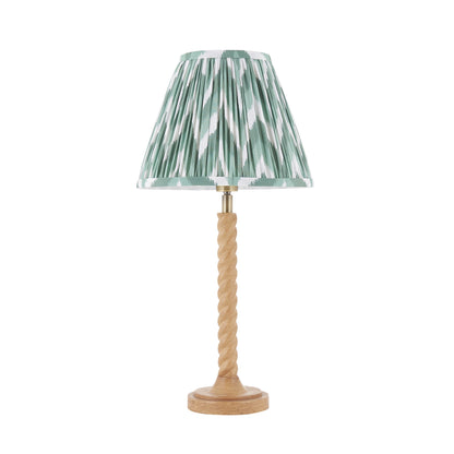 Twist Oak Effect Table Lamp with Green Zigzag Shade