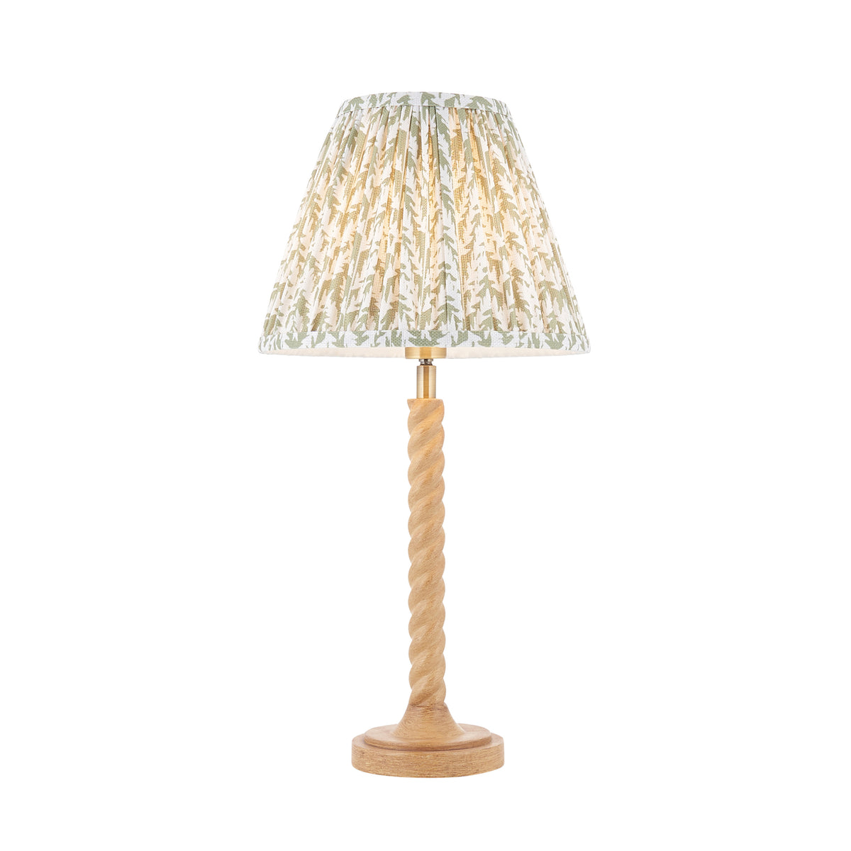 Twist Oak Effect Table Lamp with Green Leaf Shade