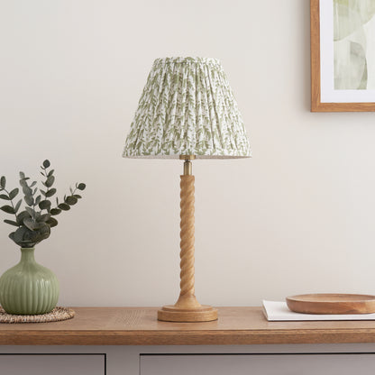 Twist Oak Effect Table Lamp with Green Leaf Shade