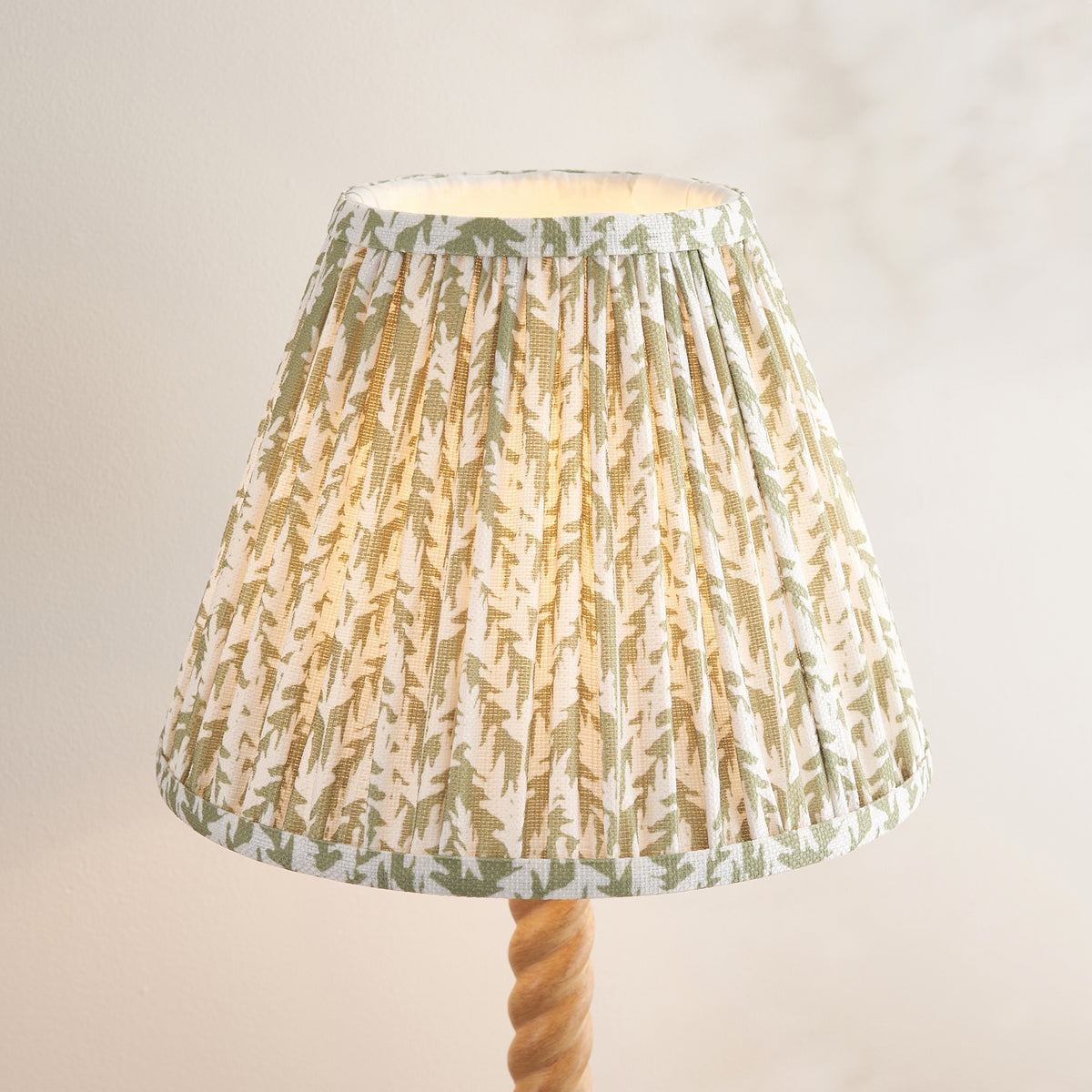 Twist Oak Effect Table Lamp with Green Leaf Shade