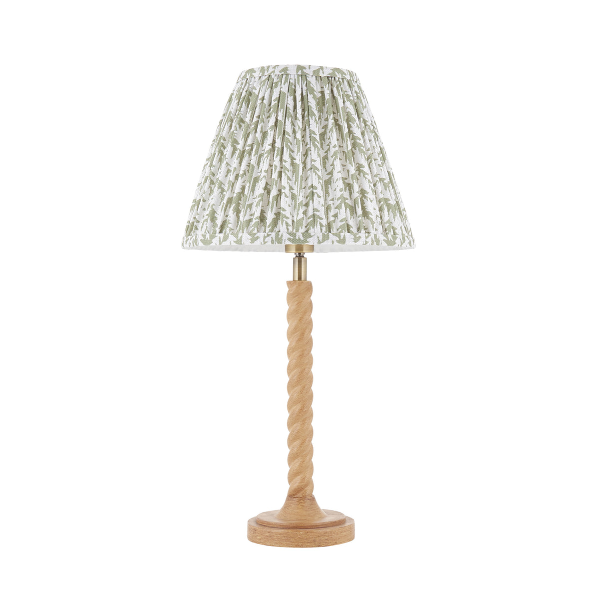 Twist Oak Effect Table Lamp with Green Leaf Shade
