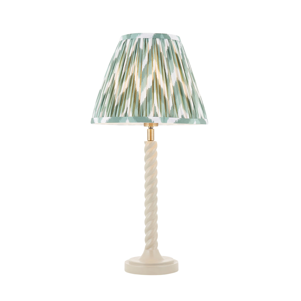 Twist Almond White Table Lamp with Green Zigzag Shade