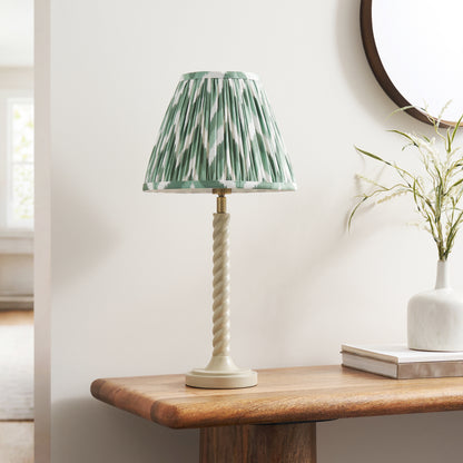 Twist Almond White Table Lamp with Green Zigzag Shade