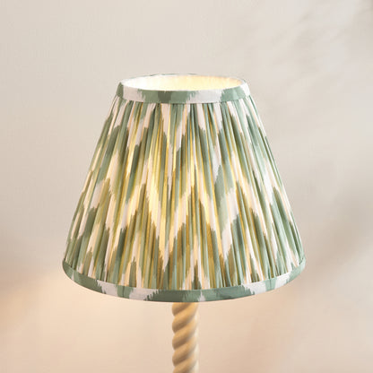 Twist Almond White Table Lamp with Green Zigzag Shade