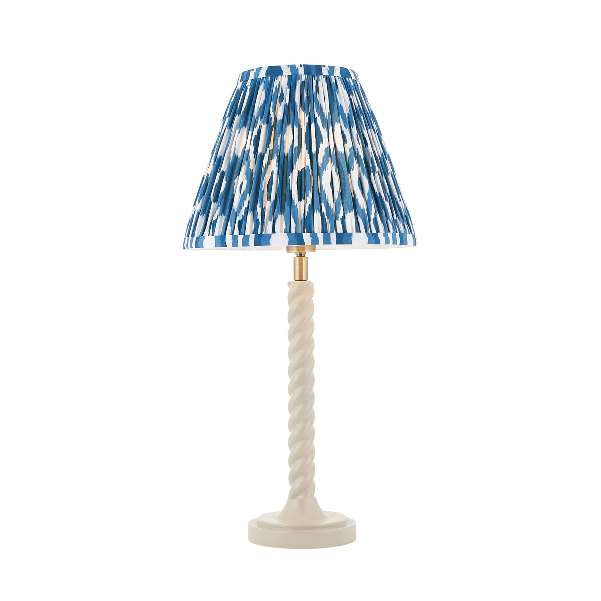Twist Almond White Table Lamp with Blue Ikat Shade
