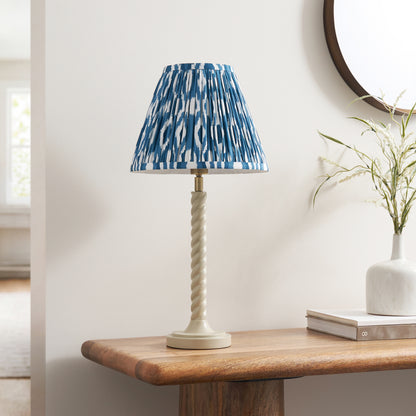Twist Almond White Table Lamp with Blue Ikat Shade