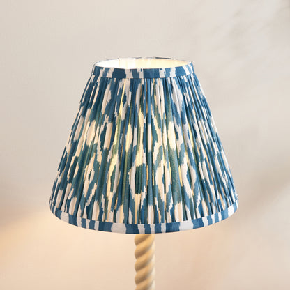 Twist Almond White Table Lamp with Blue Ikat Shade