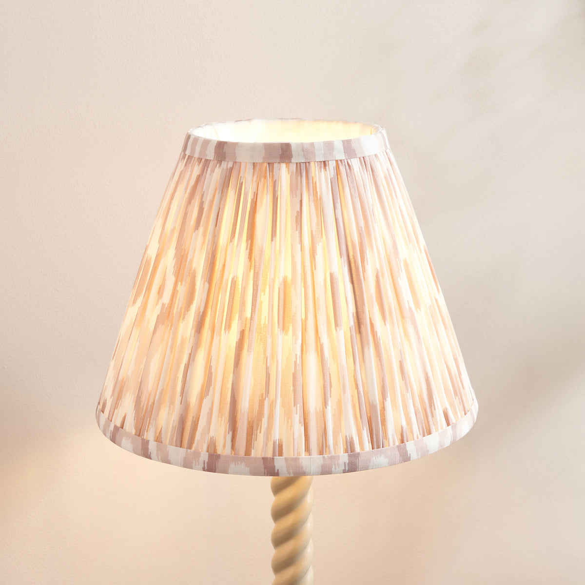 Twist Almond White Table Lamp with Neutral Ikat Shade