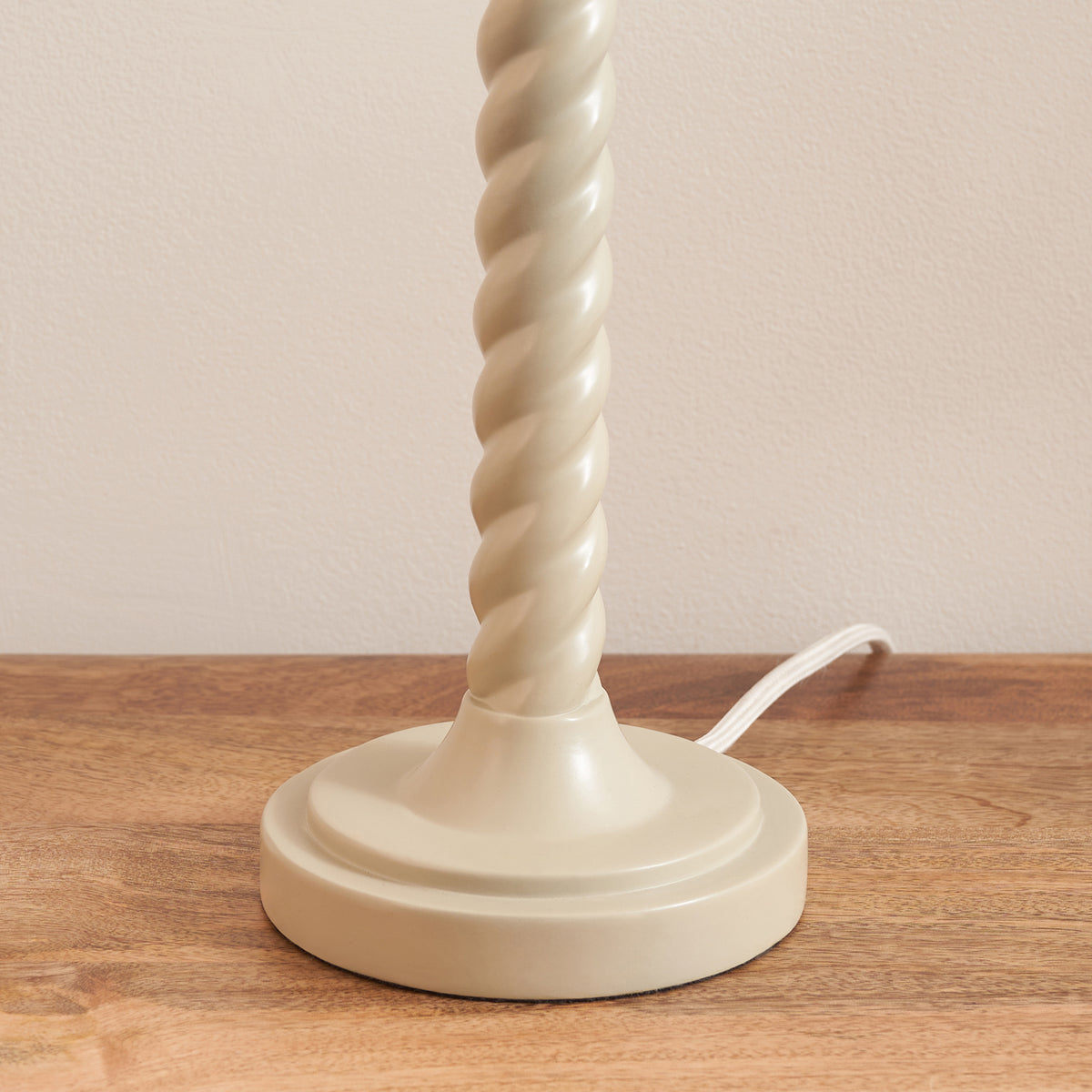 Twist Almond White Table Lamp with Neutral Ikat Shade