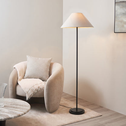 Arlo Matt Black Floor Lamp with Natural Linen Shade