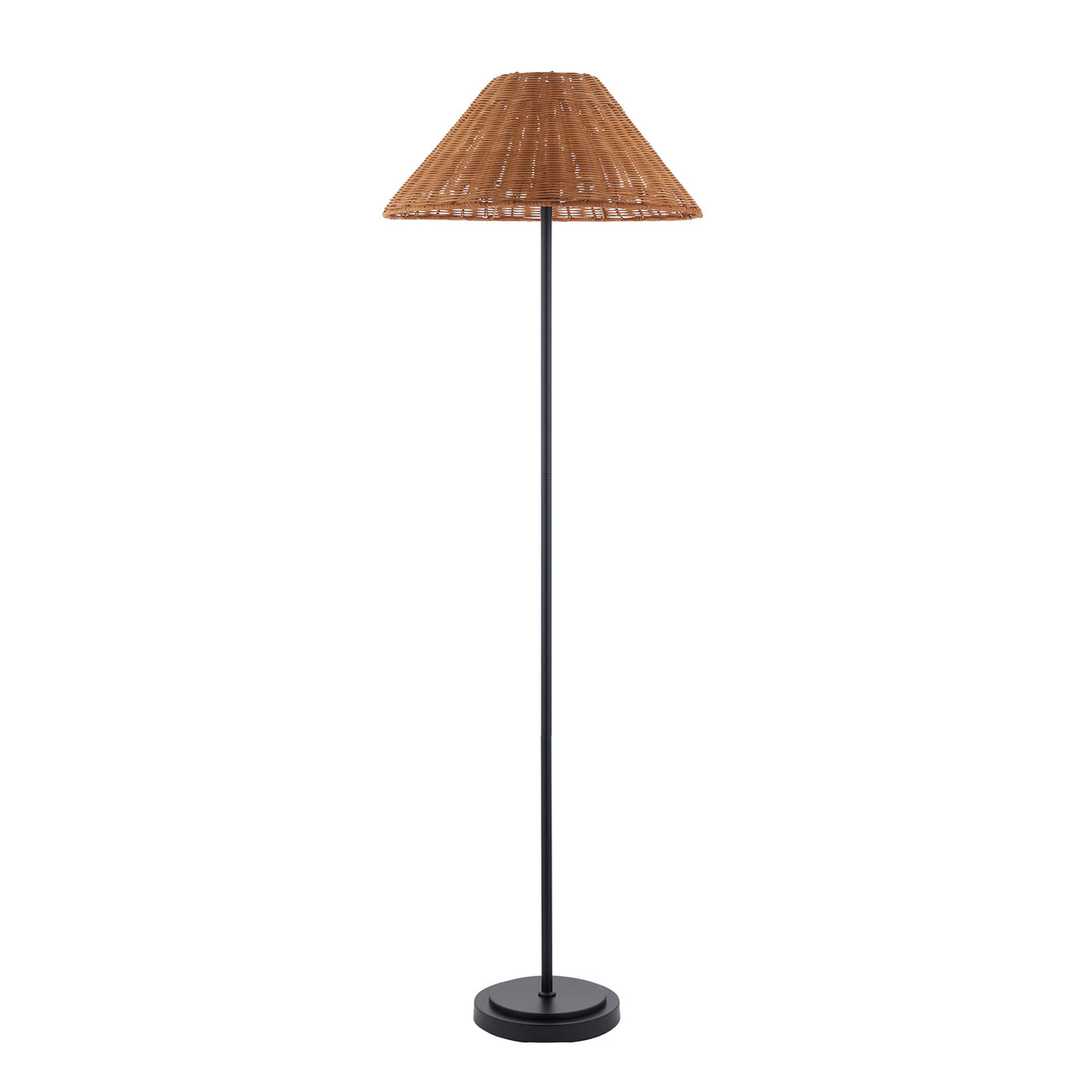 Arlo Matt Black Floor Lamp with Dark Rattan Shade