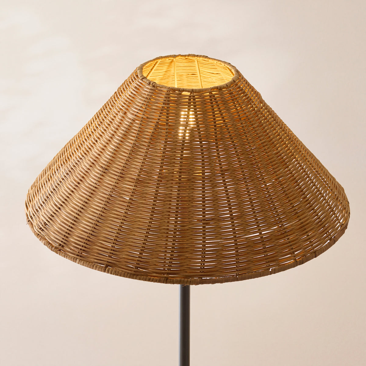 Arlo Matt Black Floor Lamp with Dark Rattan Shade